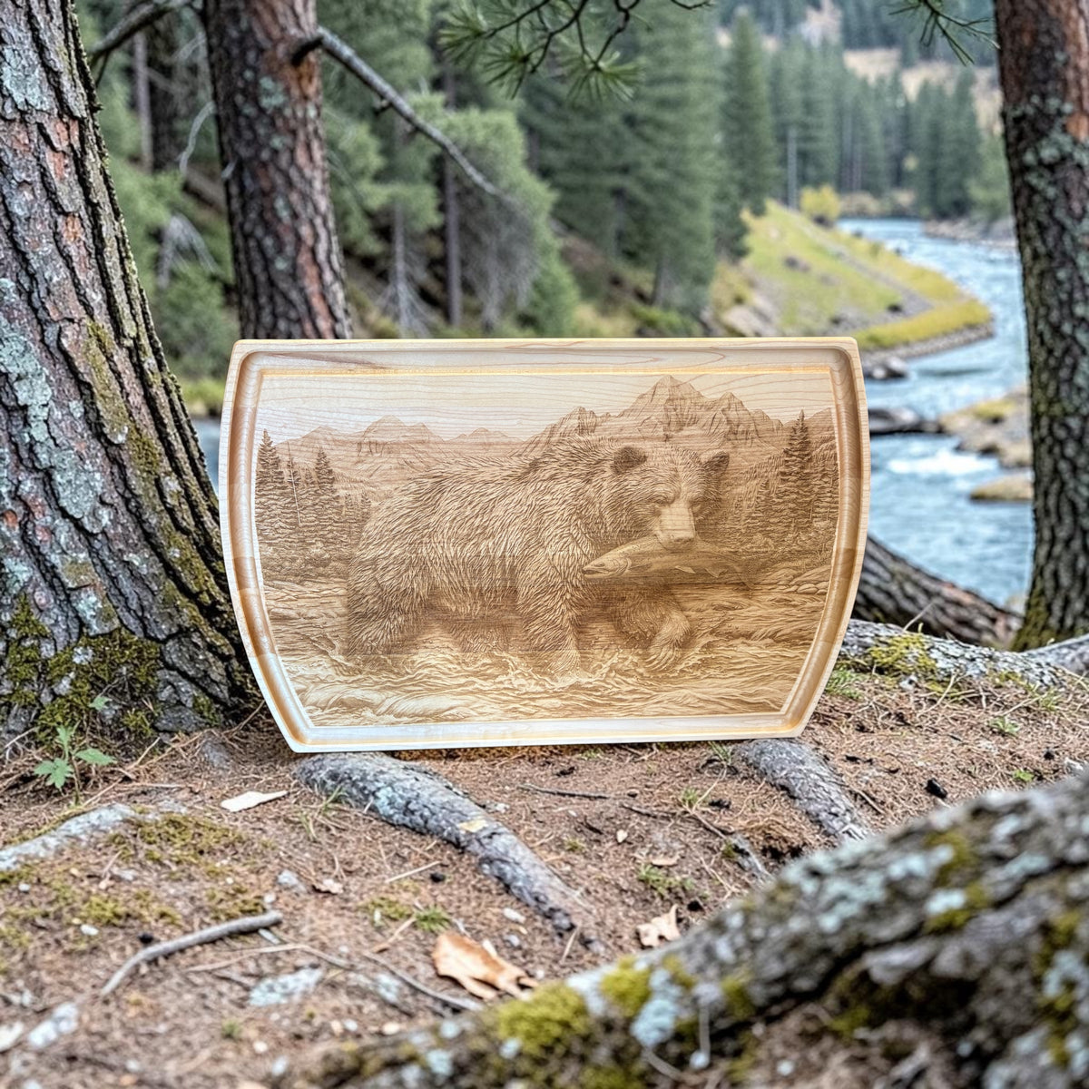 Alaskan Brown Bear & Salmon Engraved Maple Cutting Board | Alaska Edition
