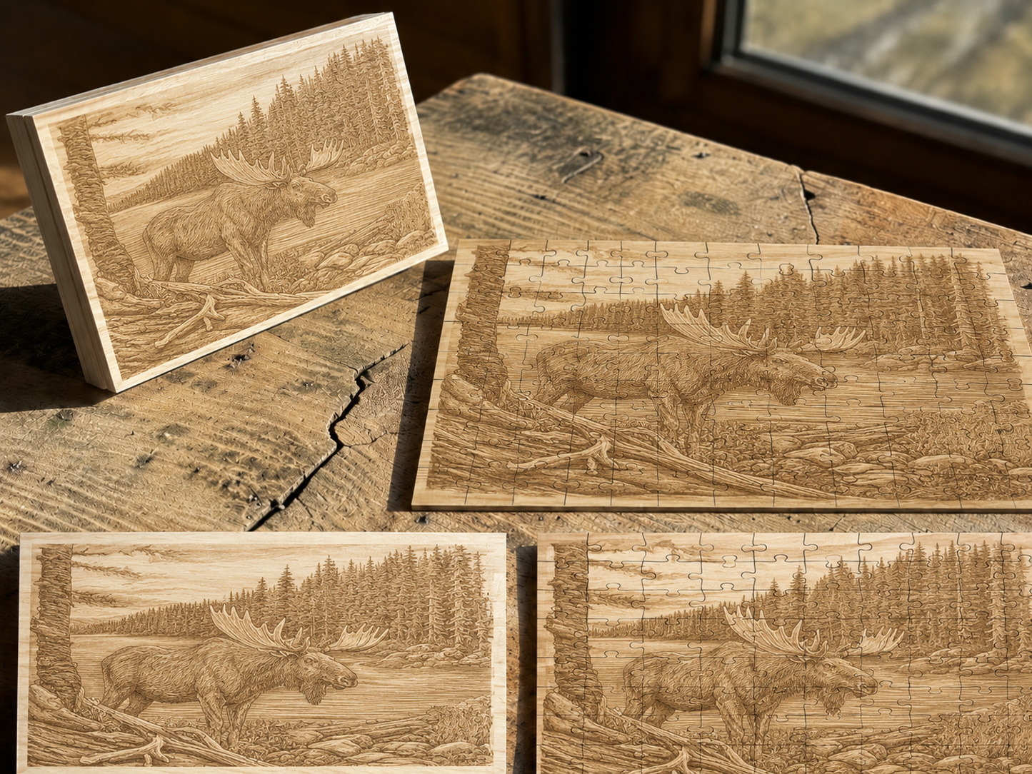Moose in the Wilderness Engraved Wooden Puzzle | Alaska Edition