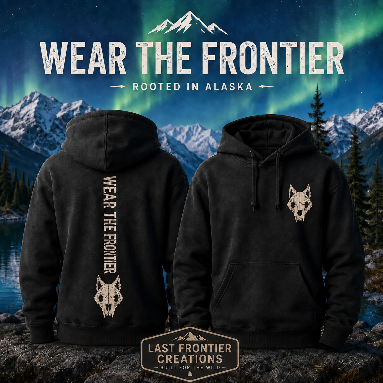 Wear the Frontier™ Wolf Skull Hoodie | Alaska Edition