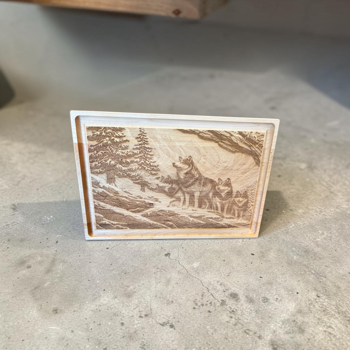 Wolf Pack Engraved Maple Cutting Board | Small Alaska Edition