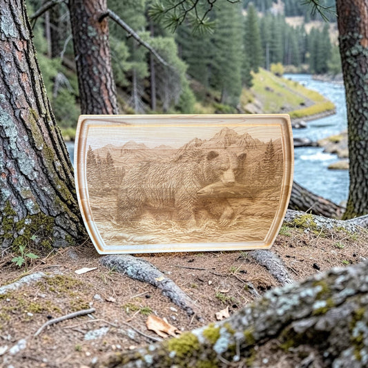 Alaskan Brown Bear & Salmon Engraved Maple Cutting Board | Alaska Edition