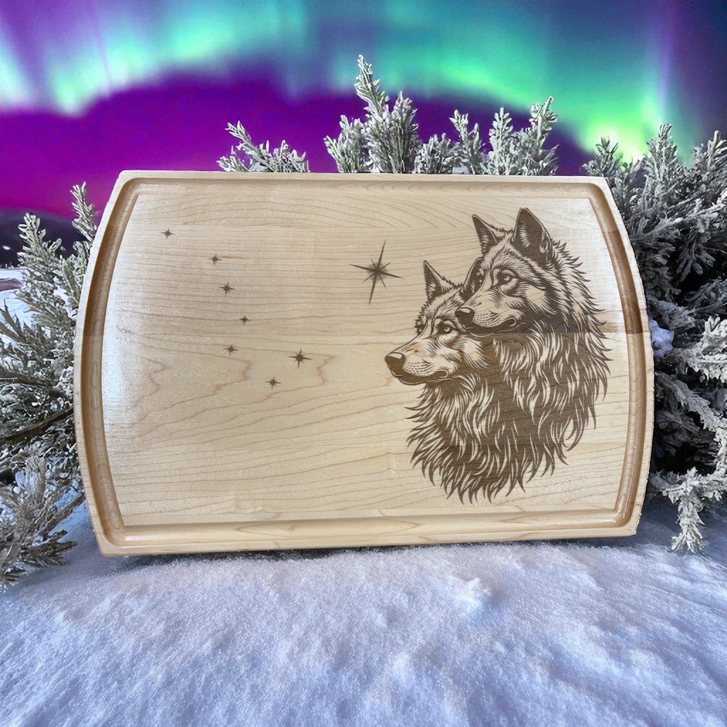 Wolf & Big Dipper Engraved Cutting Board | Alaska Edition