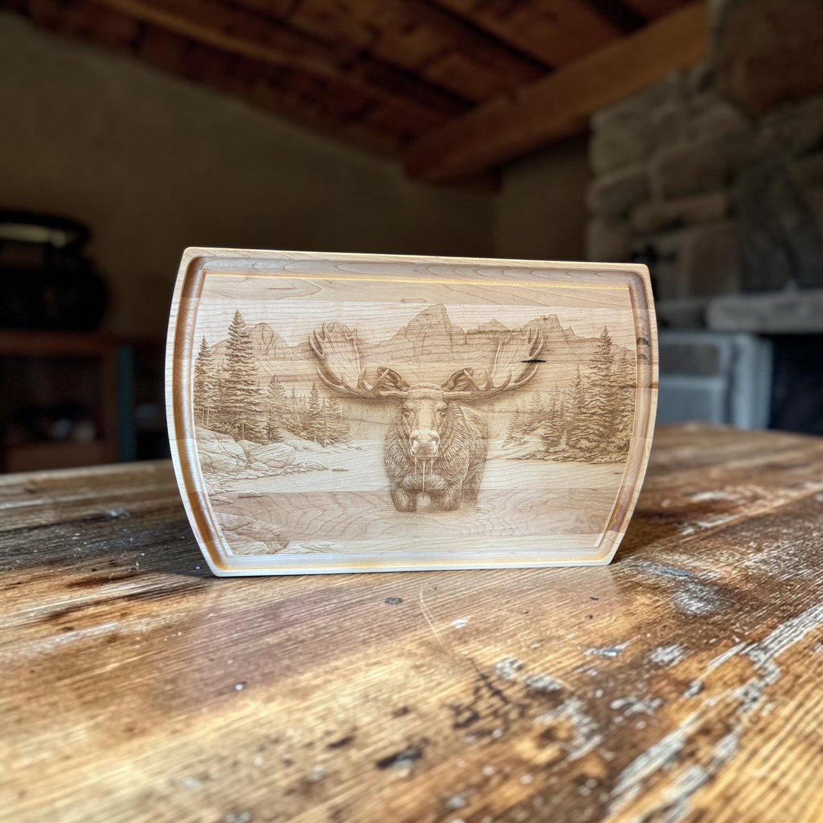 Moose in the Wilderness Engraved Maple Cutting Board | Alaska Edition
