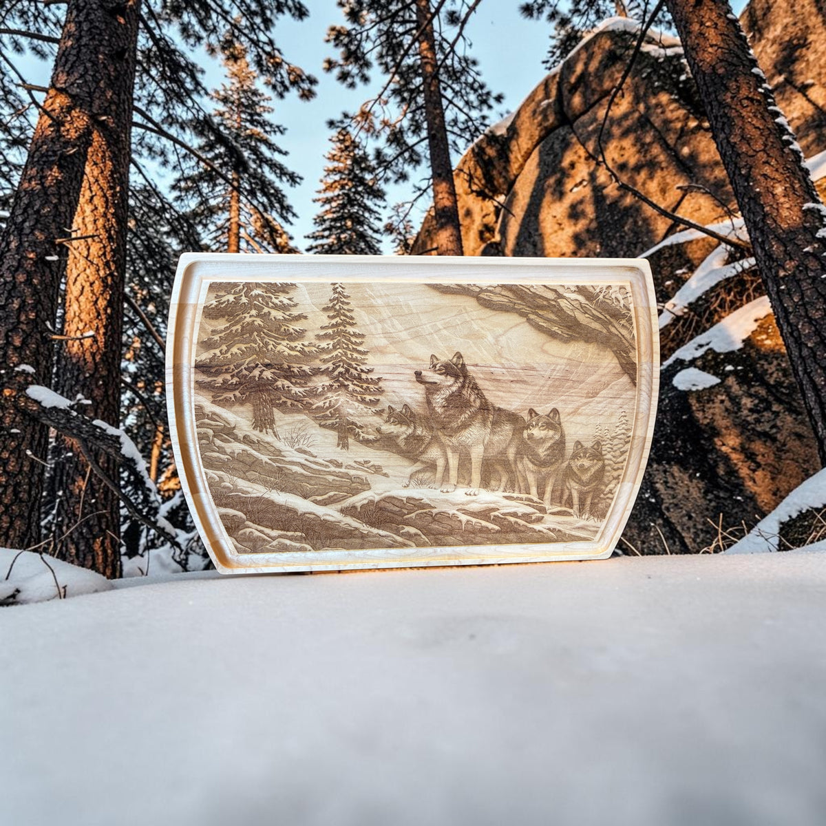 Wolf Pack Engraved Maple Cutting Board | Alaska Edition