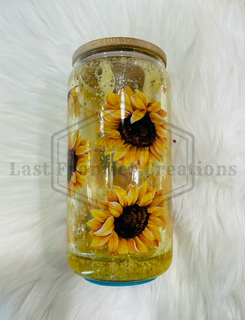 Sunflower glitter globe tumbler