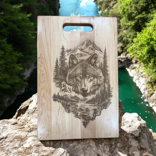 Wood handle wolf head cutting board